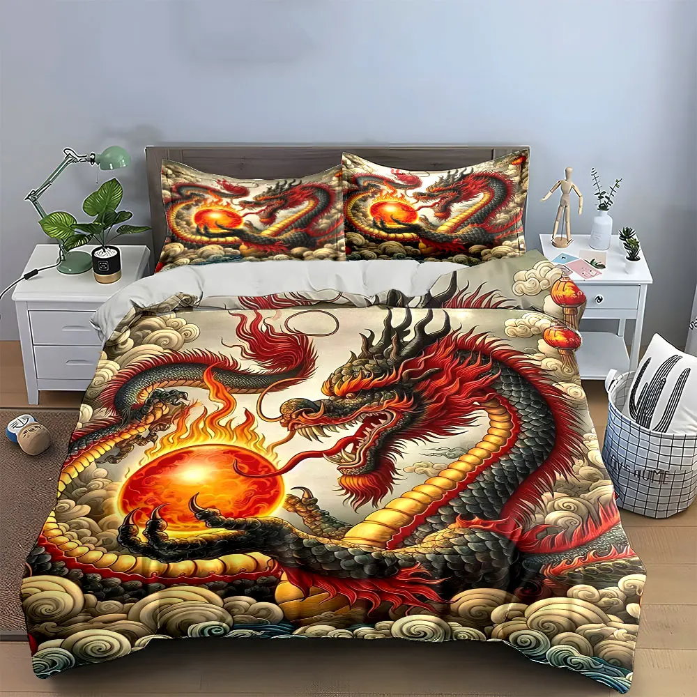 "Dragon Artwork Set Home Decor" Bedding Set with 1 Duvet Cover 2 Pillowcases Single Double King Queen, Gift