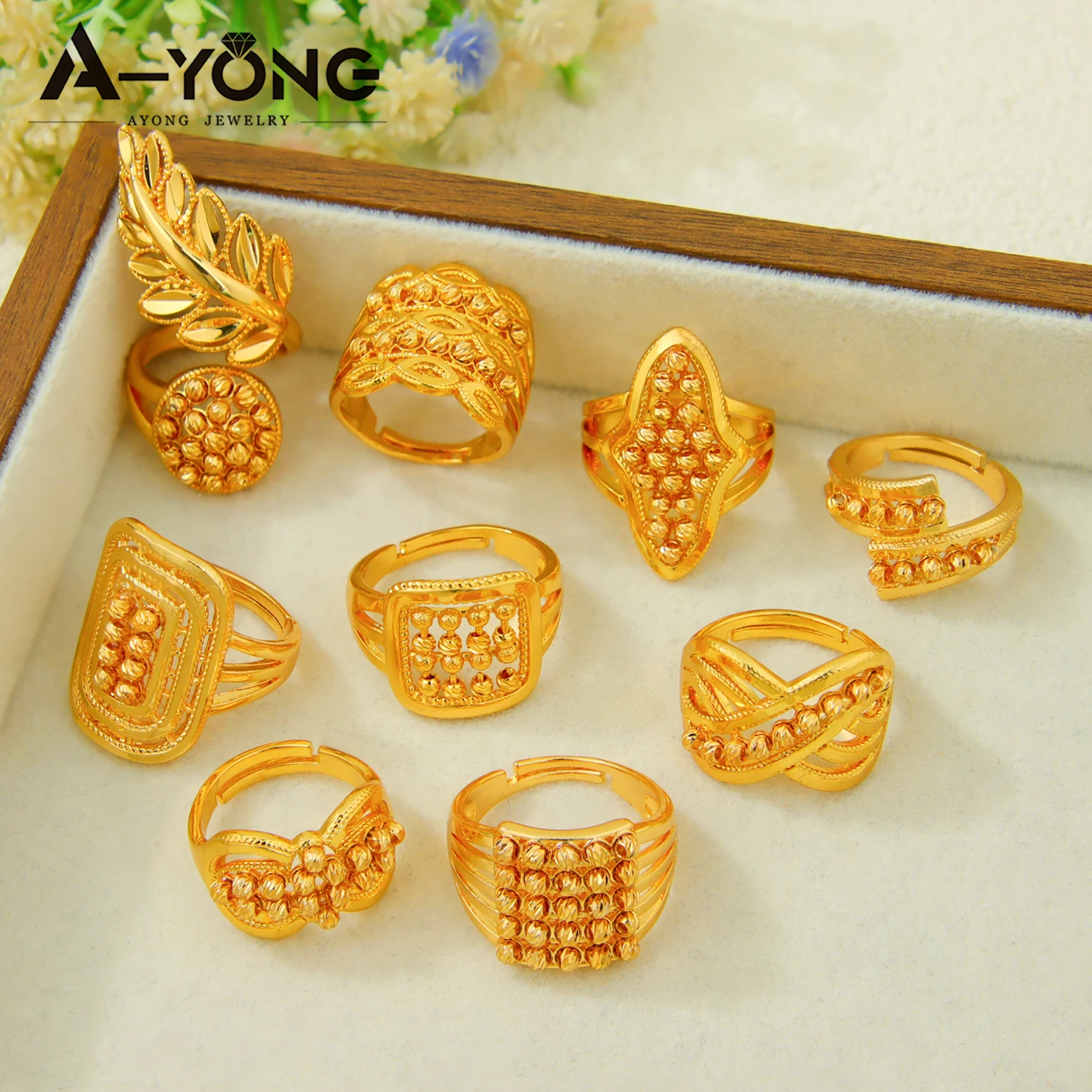 Arabische Mode Unregelmäßige Perlenringe 24k Vergoldet Nigeria Braut Hochzeitsring Dubai Damen Arabesque Vintage Schmuck Geschenke – Detail 3