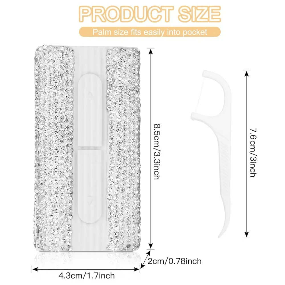 Bling Rhinestone Dental Floss Dispenser Plastic Bring 30 dental floss Automatic Teeth Flosser Storage Box Portable Toothpick