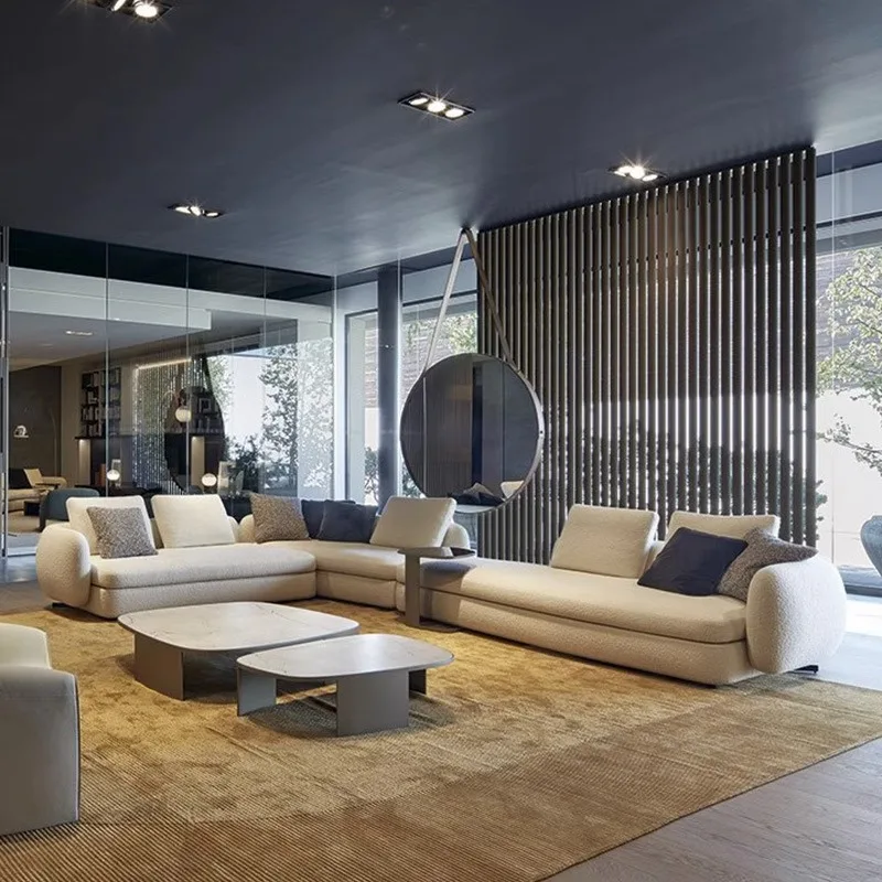 Sofá italiano sencillo de lana de cordero con diseño de copo de nieve, estilo Poliform St. Germain, grande y plano, para apartamento pequeño.