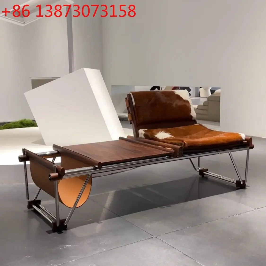

Cowhide Coffee Book Chair Stainless Steel Home Minimalist Casual Leather Bench