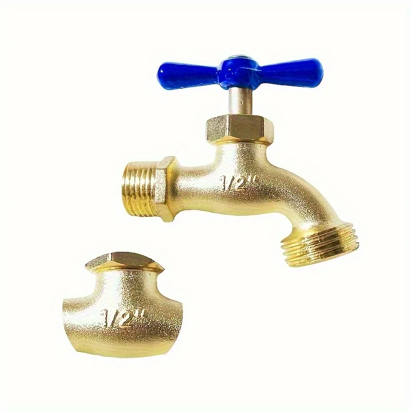 Grifo de latón de 1/2 pulgada con manija azul para jardín, grifo de agua para riego doméstico