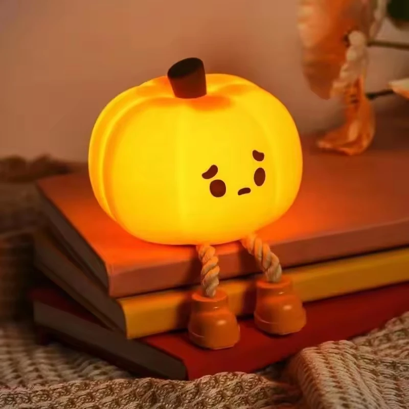 Pumpkin Night Light Cute LED Silicone Dimmable Nursery Kids Rechargeable Bedside Touch Lamp Funny Office Desk Halloween Decor
