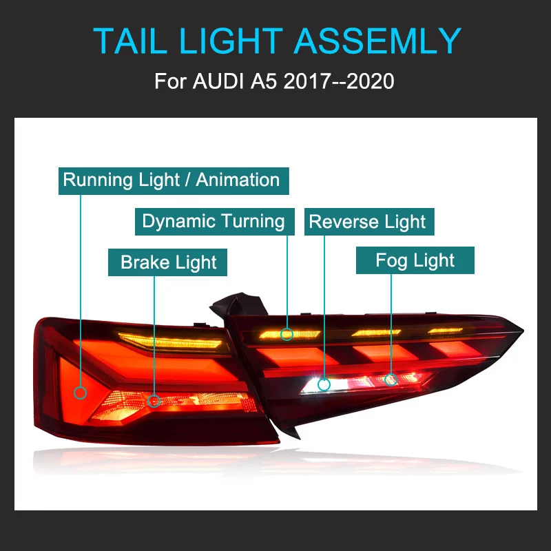 1 pair LED Tail Light Assembly for Audi A5 2017 2018 2019 2020