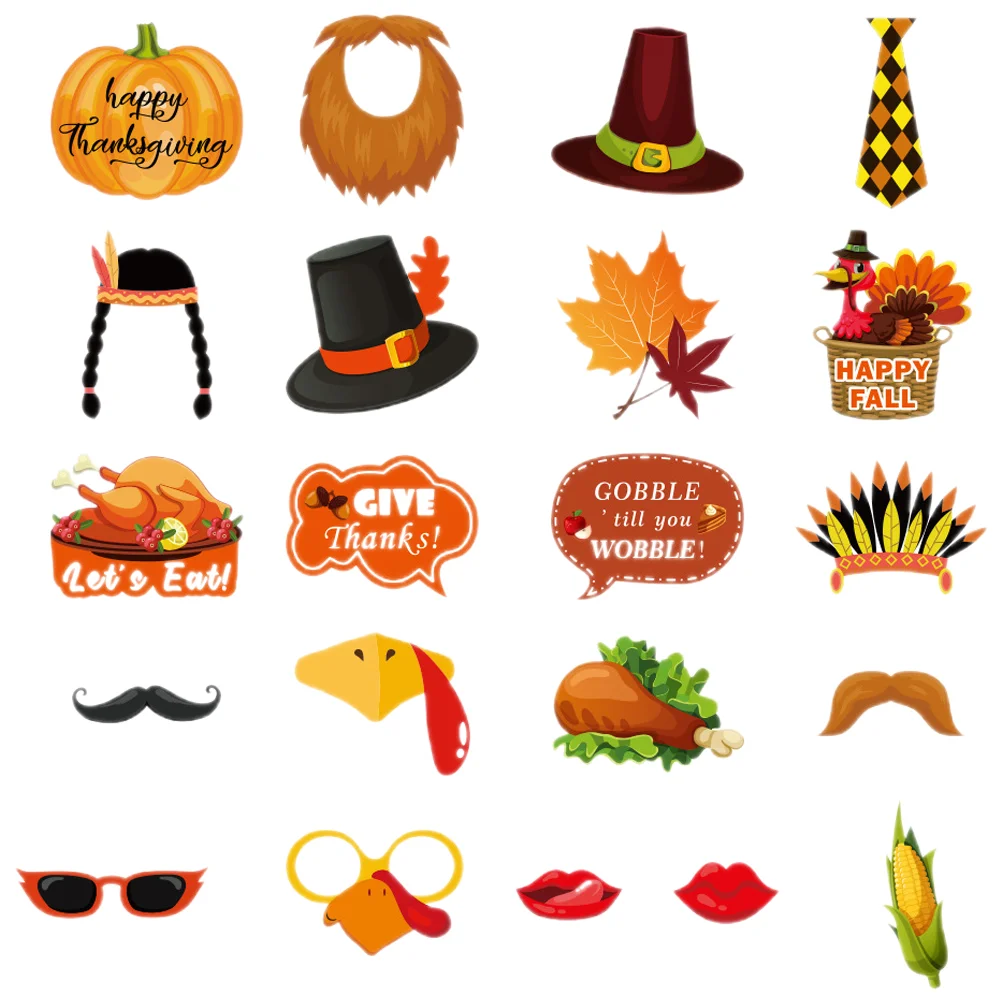 21 Pcs Picture Thanksgiving Photo Props Harvest Festival Decorations Paper Selfie Taking