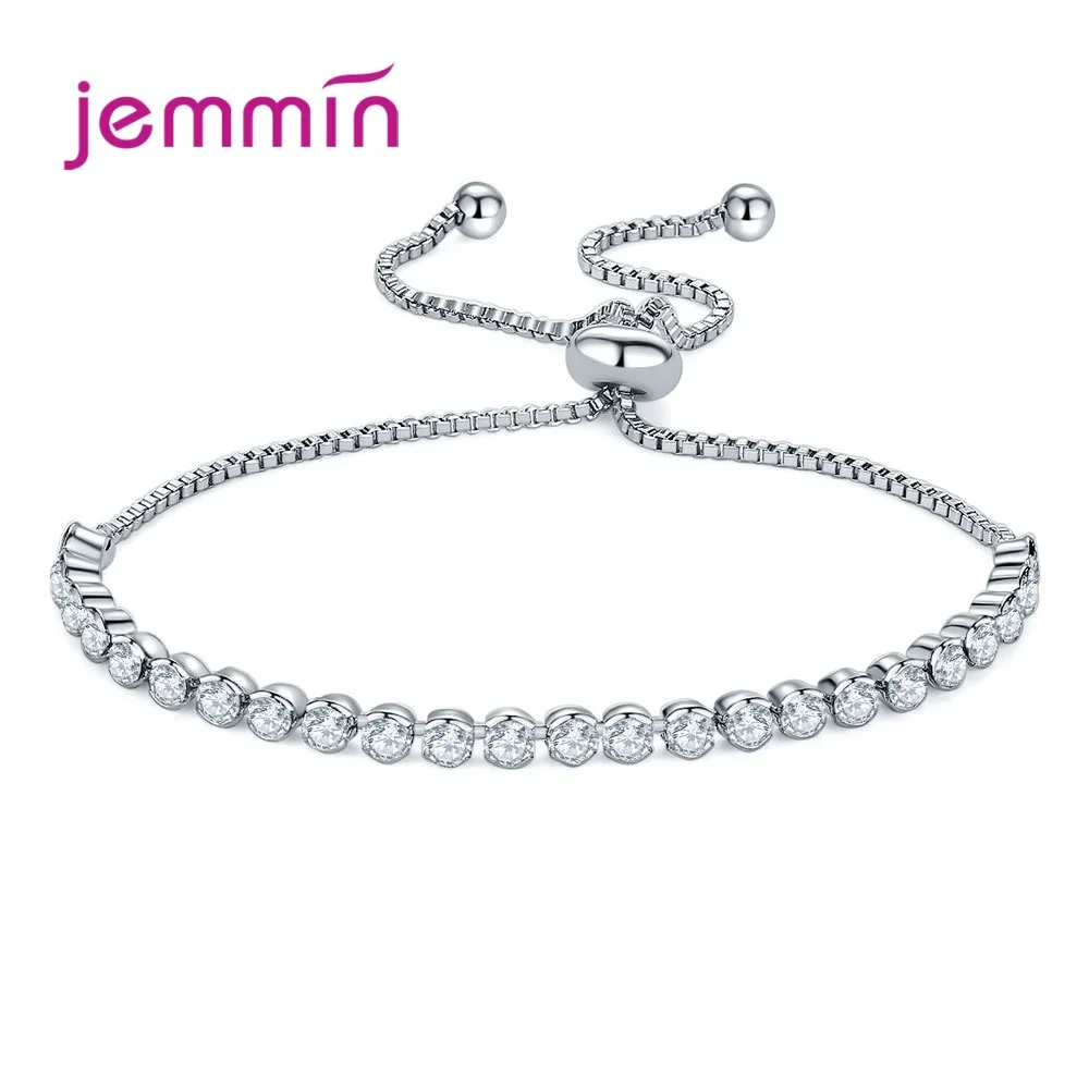 

925 Sterling Silver Bracelet Trendy Adjustable Slider Crystal Zirconia Bracelets for Women Girls Wedding Party Fashion Jewelry