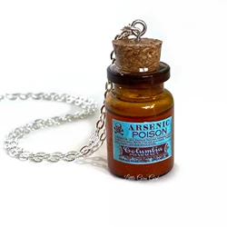 Arsenic Poison Large Glass Bottle Cork Necklace Old Vintage Antique Potion Vial Charm with Copper Shimmer Liquid
