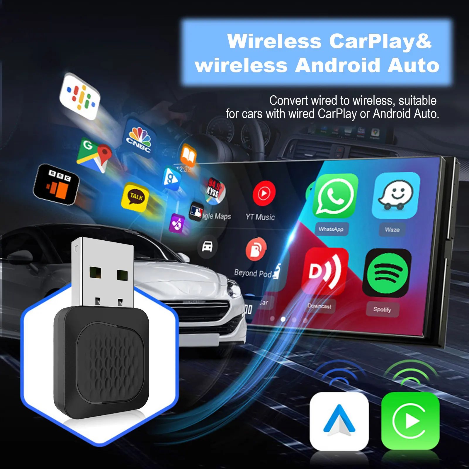 

For Tesla Model Y Juniper 2025 Wireless Carplay Adapter Android Auto Box USB Dongle Plug & Play Seamless Connection for OEM Car