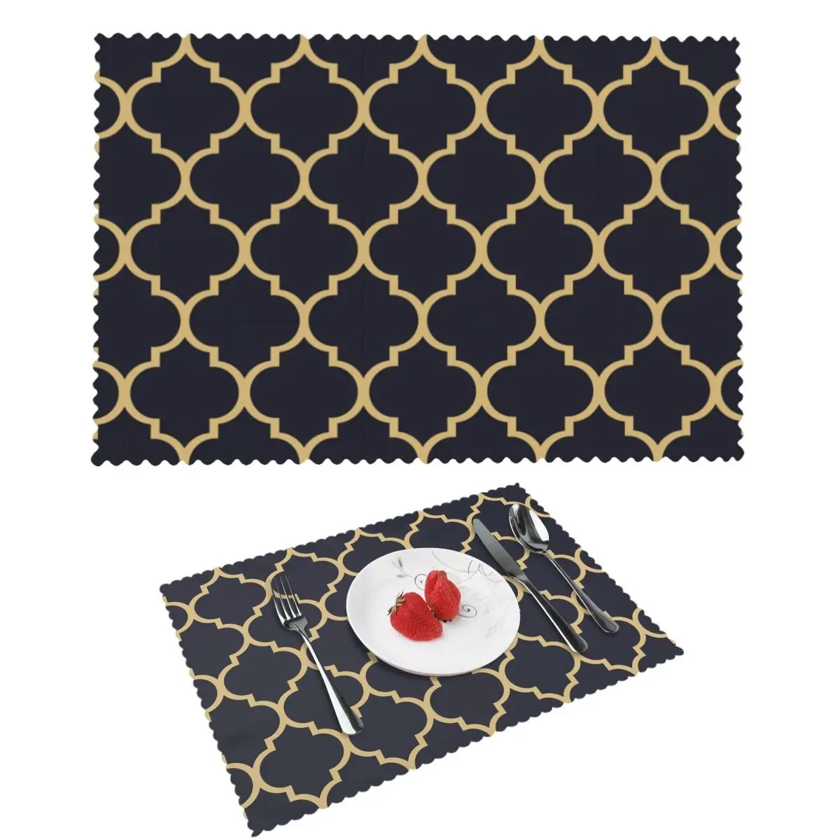

Midnight Blue And Gold Moroccan Trellis Pattern Placemat Non-Slip Plate Mat For Dining Table Bowl Coaster Home Decor Absorbent
