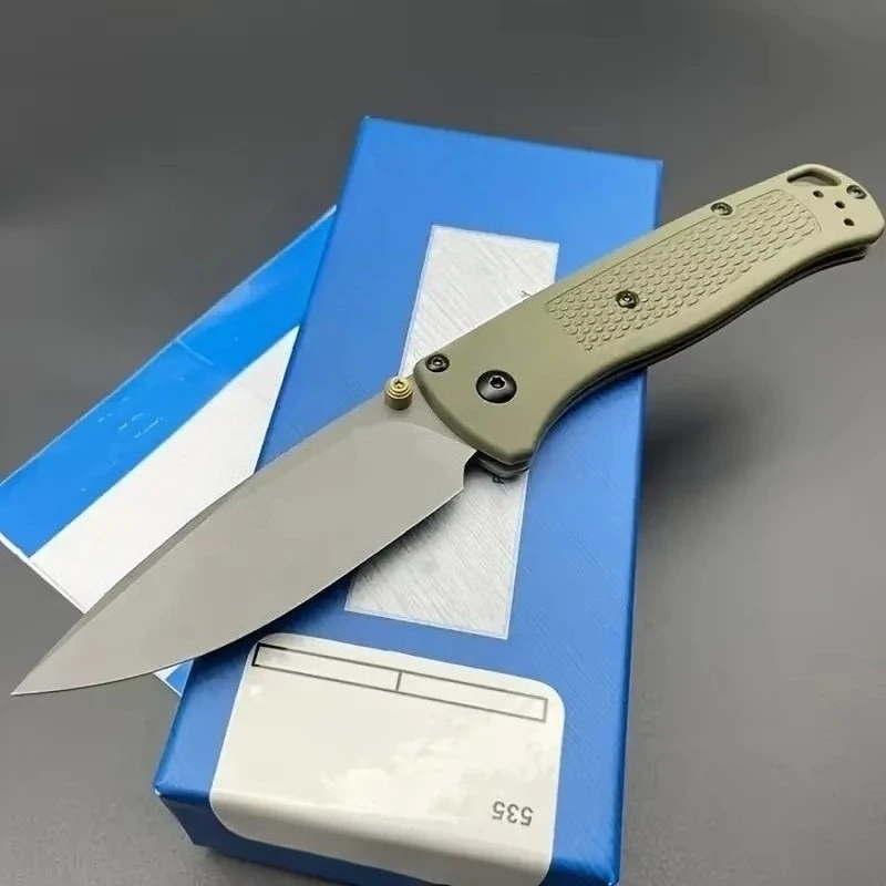Folding BM 535 Blue/khaki Handle EDC Knife 440C Blade Nylon Fiber Handle Portable Hiking Camping Hunting Knife Outdoor Tool
