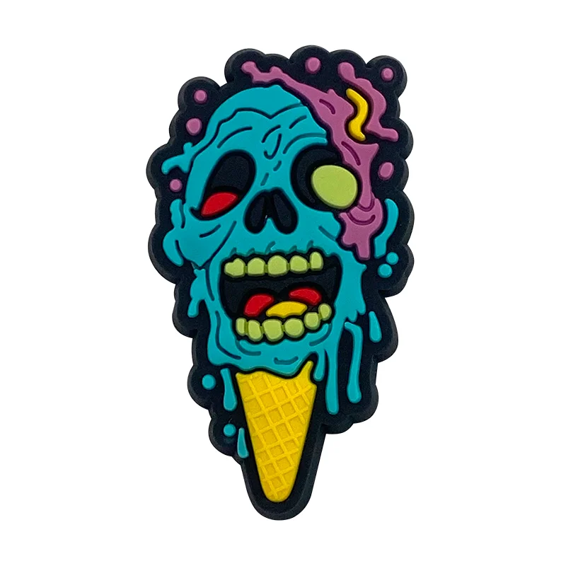 1-20Pcs Halloween Horror Food Skull Ice Cream PVC Shoe Charms Sandals Buckles Accessories Decoration Fit Clog