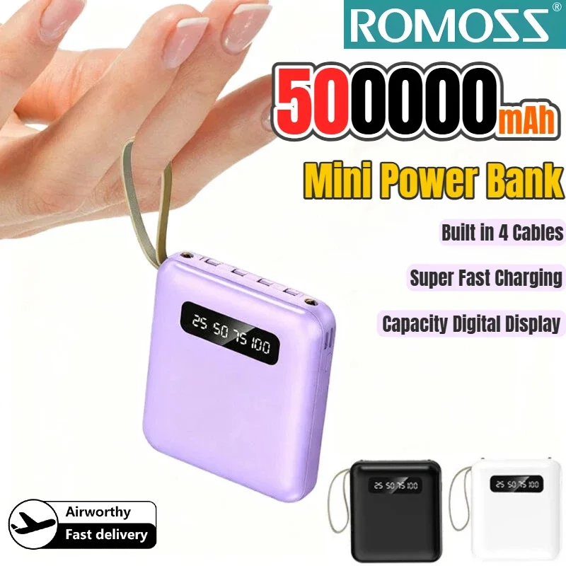 

ROMOSS 500000 мАч Mini Power Bank Портативная сверхбыстрая зарядка цифрового дисплея Внешняя батарея для iPhone Huawei Samsung