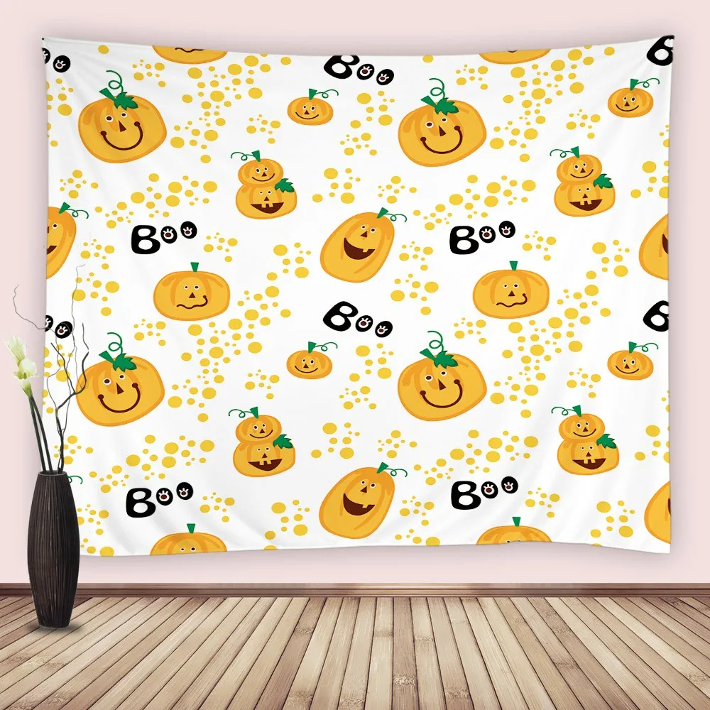 Ghost Pumkin Monster Tapestry Cute Cartoon Halloween Aesthetic Wall Hanging Tapestries for Bedroom Living Room Dorm Home Decor