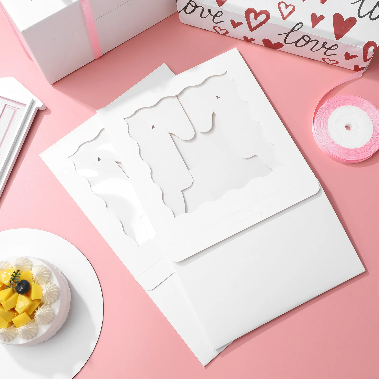 5Sets Cake Boxes Paper Bakery Boxes Clear Window Cake Board Holder Easy Assembly Baking Supplies Bakery Supplies
