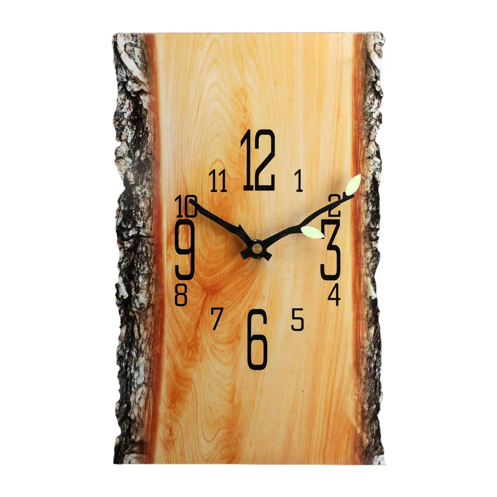 Simulated Tree Stump Rectangle Wall Clock Silent Sweep Movement Decorative Wall Timepiece for Dining Room