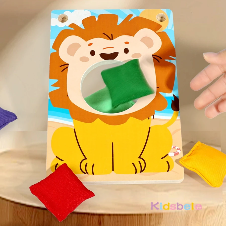 Montessori Kids Wooden Ring Throwing Sandbag Game 2 in 1 Hand-Eye Coordination Skill Multiplayer Puzzle Game Indoor Outdoor Toy