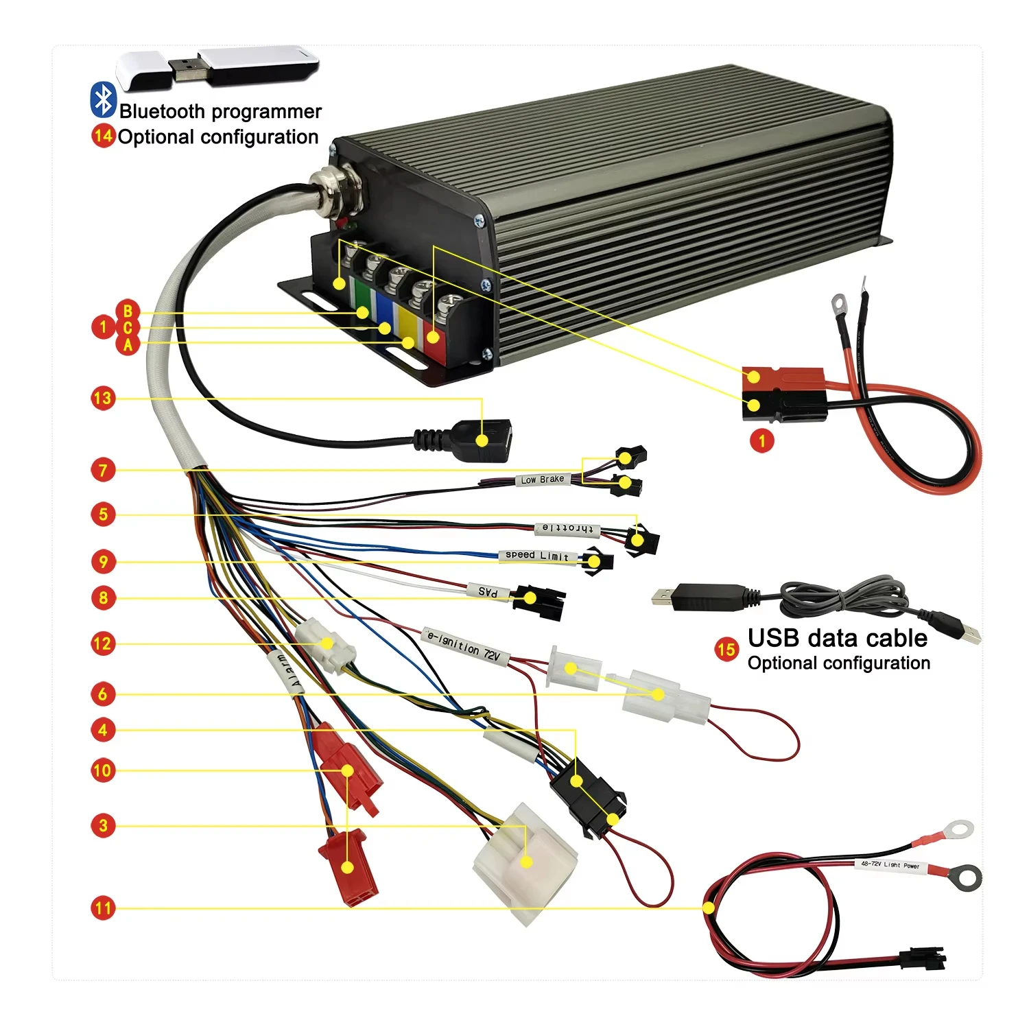 Sabvoton 48V-72V 7200W-10800W 150A Intelligent Programmable Sine Wave Controller Regenerative with/without UKC1  Display