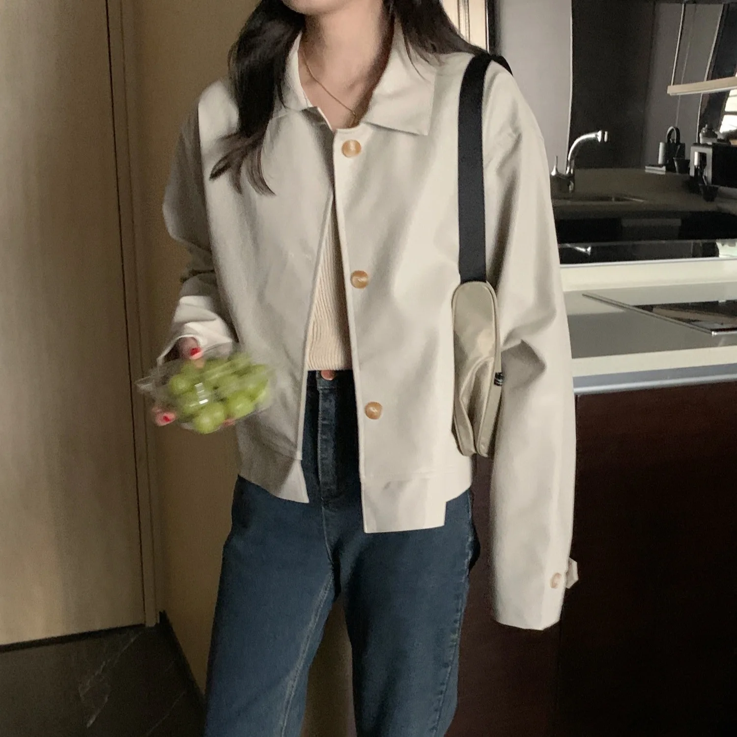 Cappotto ort versatile per capispalla coreano Sle in pelle PU opaca fresca per donna Autunno Faion Ele Quali Poliestere