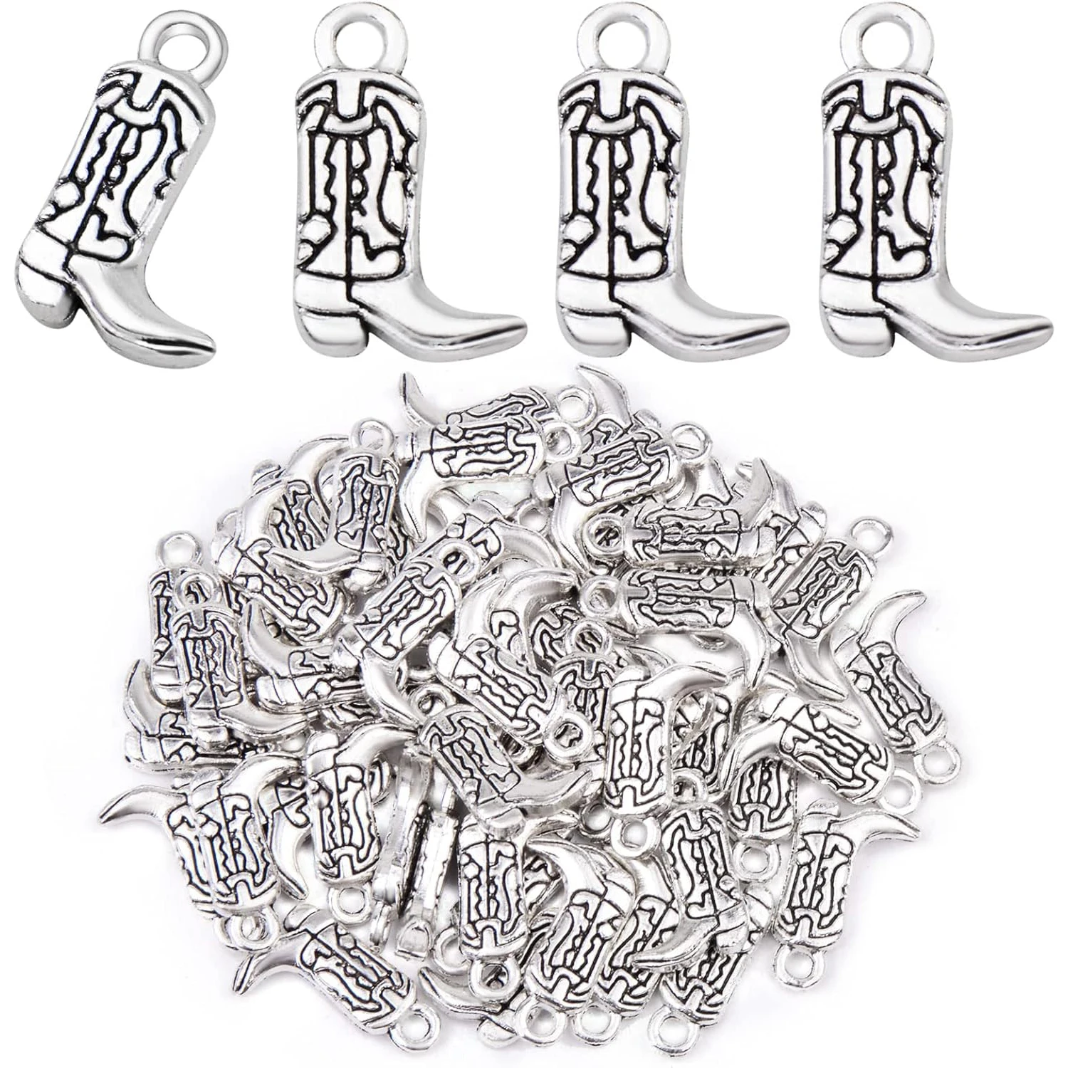 

50 Pieces Western Cowboy Boot Charms Pendants Alloy Vintage Cool Charms for Earrings Bracelet Necklace Jewelry Making