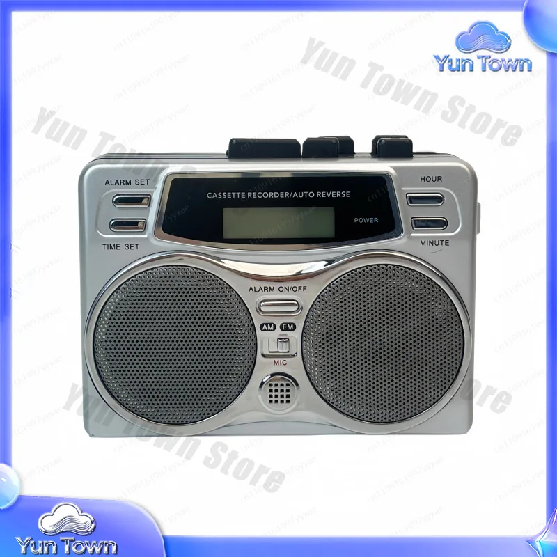 For Retro Style Dual Speaker Cassette Recorder with Auto Rewind and Alarm Function