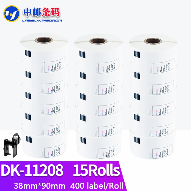 

15 Rolls Compatible DK-11208 Label 38*90mm Die Cut Work for Brother Printer White Paper DK11208 DK-1208