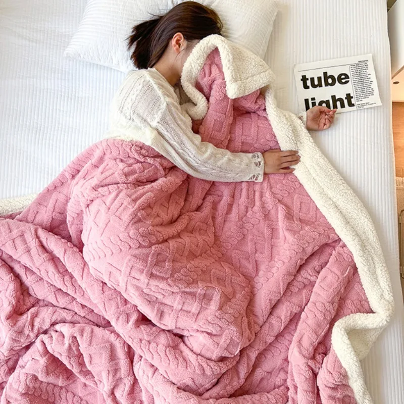 1PC Blanket Double-layer Thickened Nordic Lamb Wool Light Luxury Office Sofa Nap Blanket Winter Warm Products Home Textile