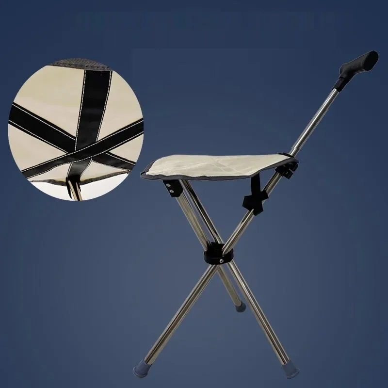 Multifunctional Triangular Stool, Climbing Stick, Foldable, Ultra-light, Stainless Steel, Retractable Cane, Trekking Supplies