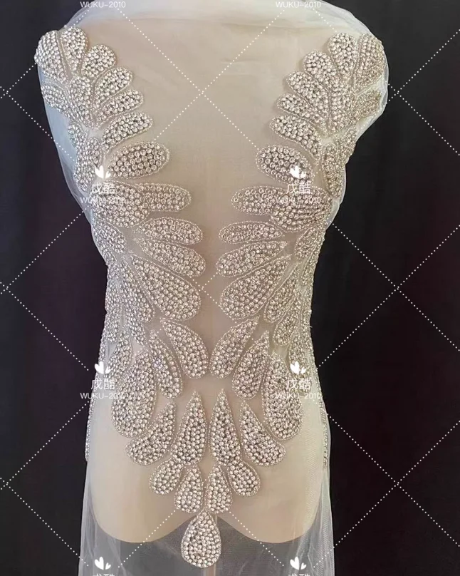 Heavy hand-made beaded mesh crochet embroidery lace wedding dress stage performance costume decoration