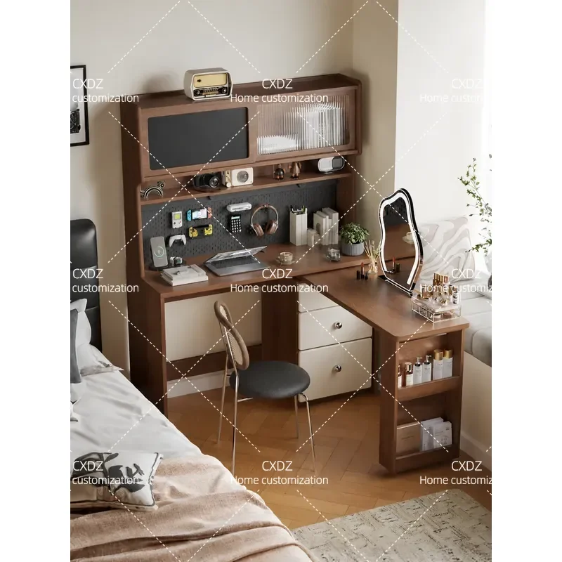 Wood Corner Desk with Bookshelf Rotating Computer Table Wall Mounted Study Desk for Small Apartment Home Office