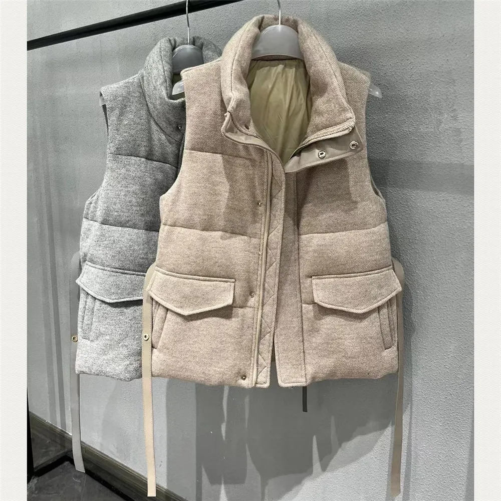 Gilet sans manches avec col en cachemire pour femme, veste en duvet d'oie blanche, ceinture chaude en peau d'agneau, hiver, nouveau