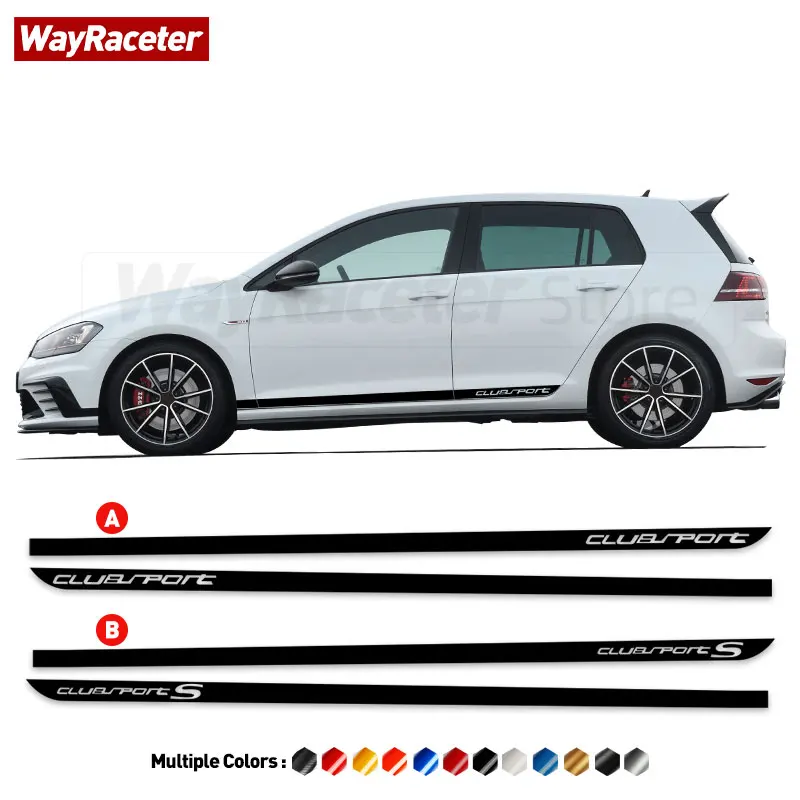 2 Pcs Clubsport S GTI Carbon Fiber Vinyl Door Side Stripes Skirt Sticker For Volkswagen VW Golf 7 MK7 R Line GTD Accessories