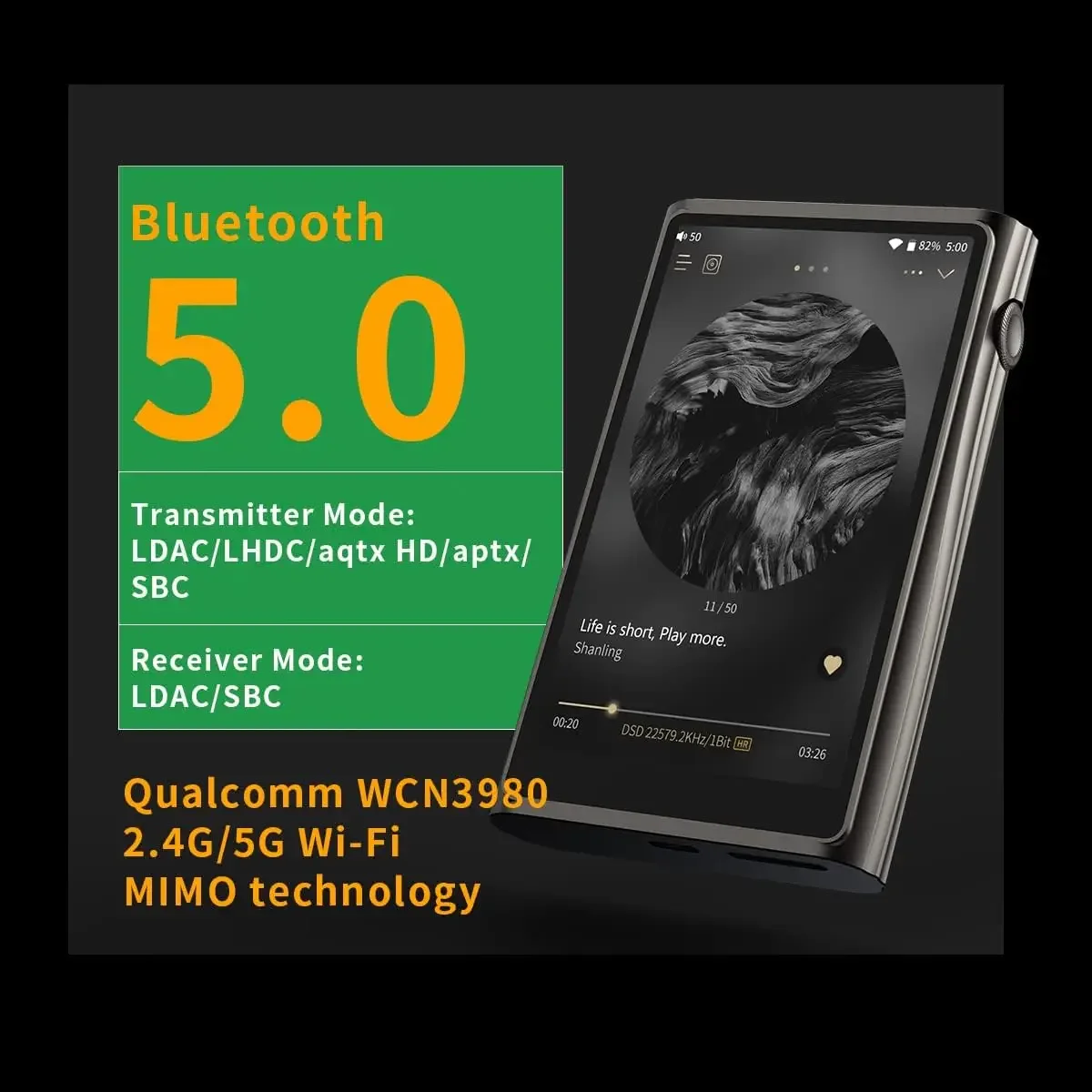 شانلينغ M7 Android10 HIFI مشغل موسيقى محمول مرحبا الدقة الصوت ES9038pro DAC MQA DSD512 8-Core Qualcomm CPU بلوتوث 5.0 LDAC