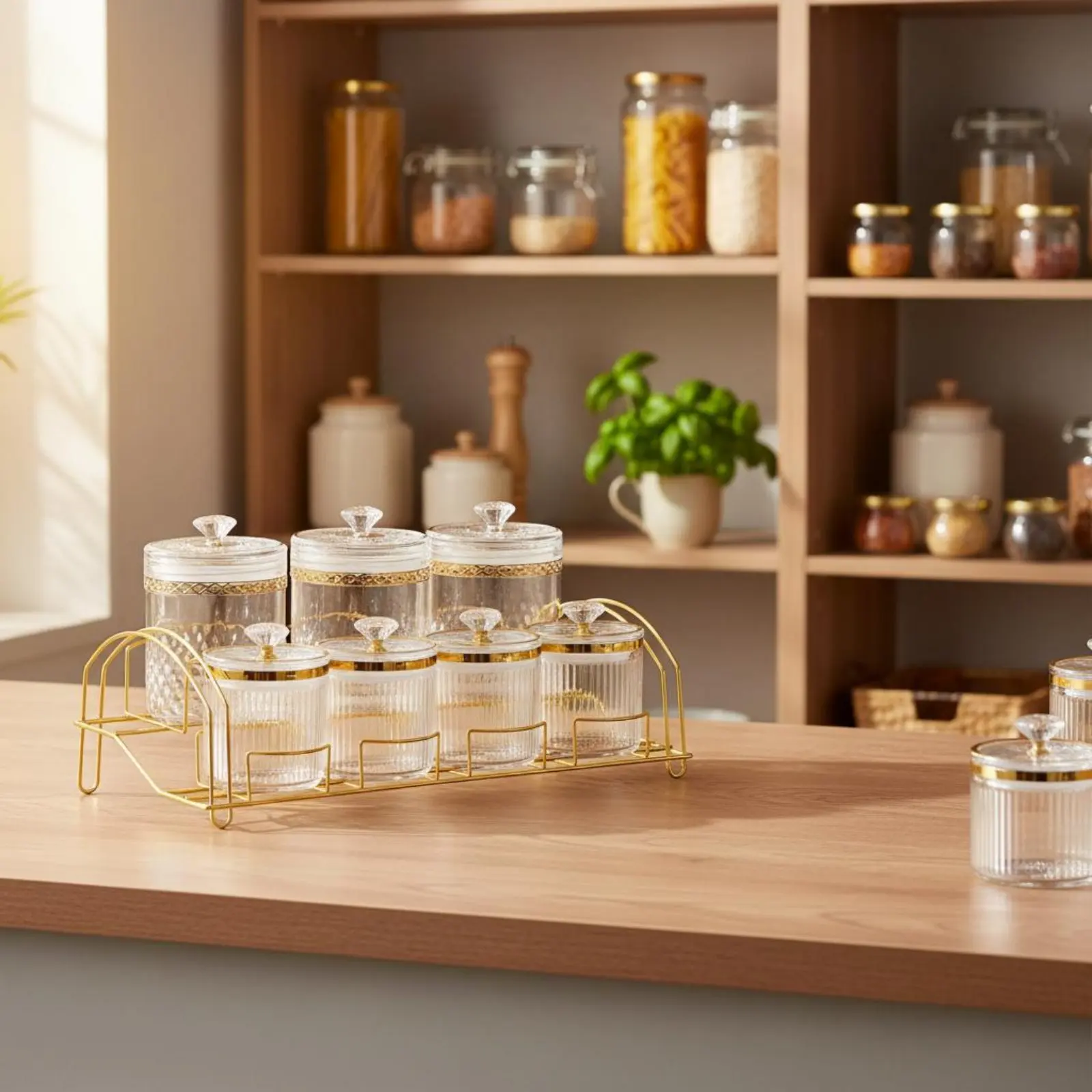 7 Pieces Clear Pantry Organizer Jars Bright Luxury Design Decorative Food Canister Set for Living Room