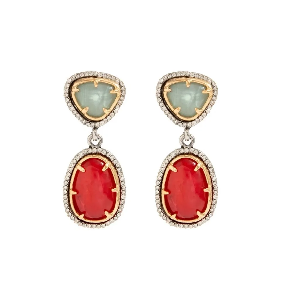Layered Resin Drop Earrings Irregular Two Tone Rhinestone Frame Statement Earrings Marbled Oval Geometric Dangle Earrings