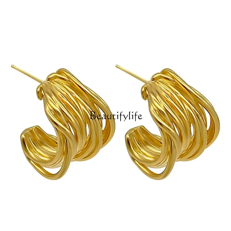 

European and American cold style multi-layer half-circle earrings fashion earrings light luxury high sense