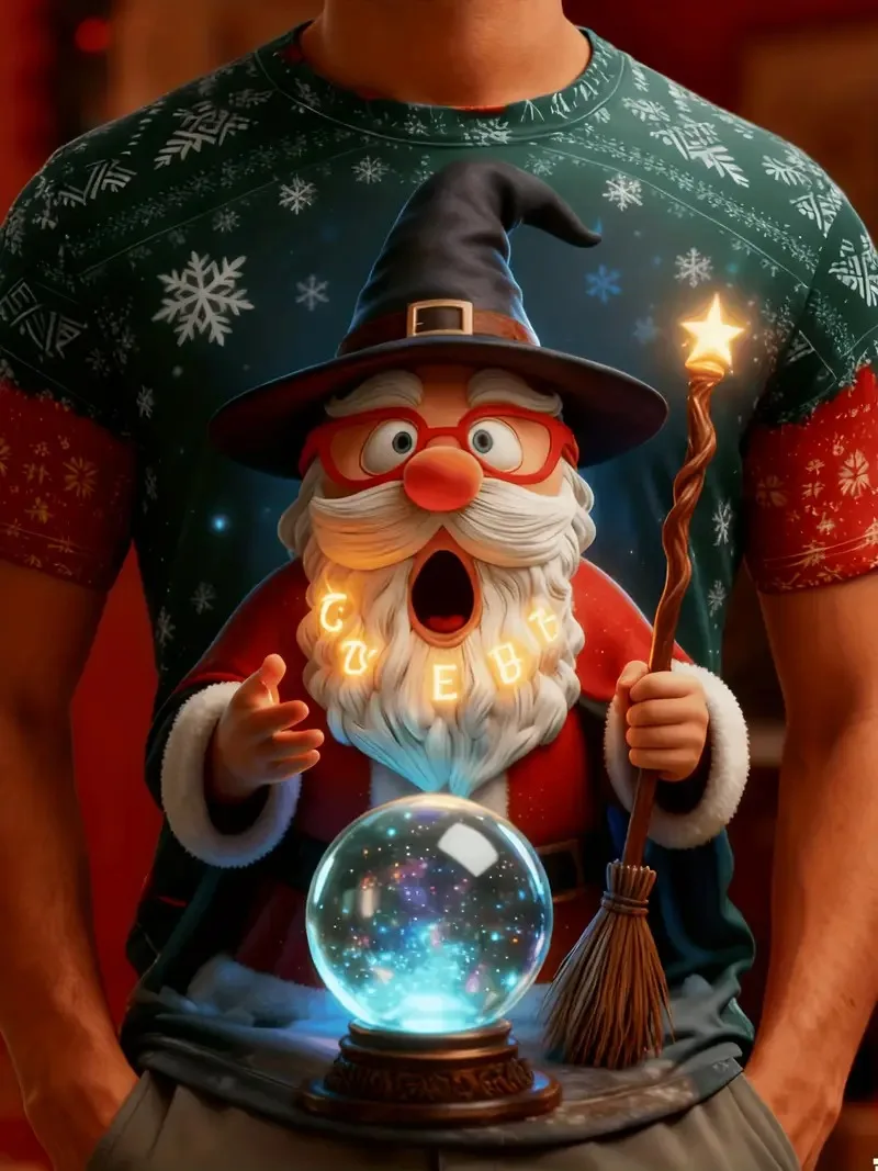 Christmas Funny Santa Claus 3D Printed Men's T-shirt Fashion Short Sleeve Breathable T-shirt  X'mas Day Party Loose Men Clothing