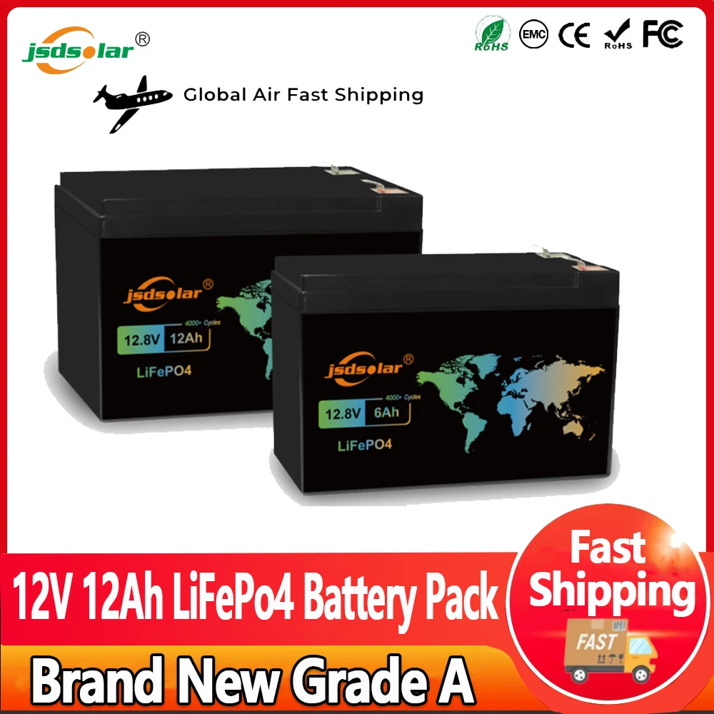 New 12V 6Ah 12Ah LiFePO4 Battery Pack Built-in BMS Lithium Iron Phosphate Batteries Rechargeable Lithium Battery For Kid Scoote