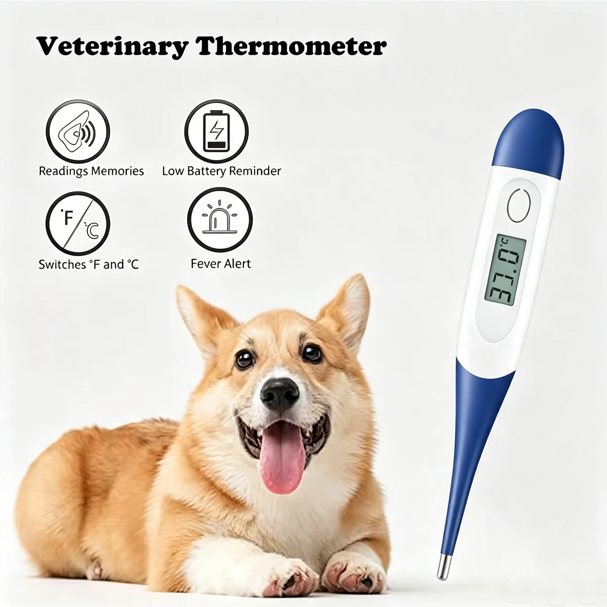Pet Thermometer Quick Accurate Measurement Water-resistant Comfortable FlexibleProbeSuitableFor Dogs Horses Veterinary Products