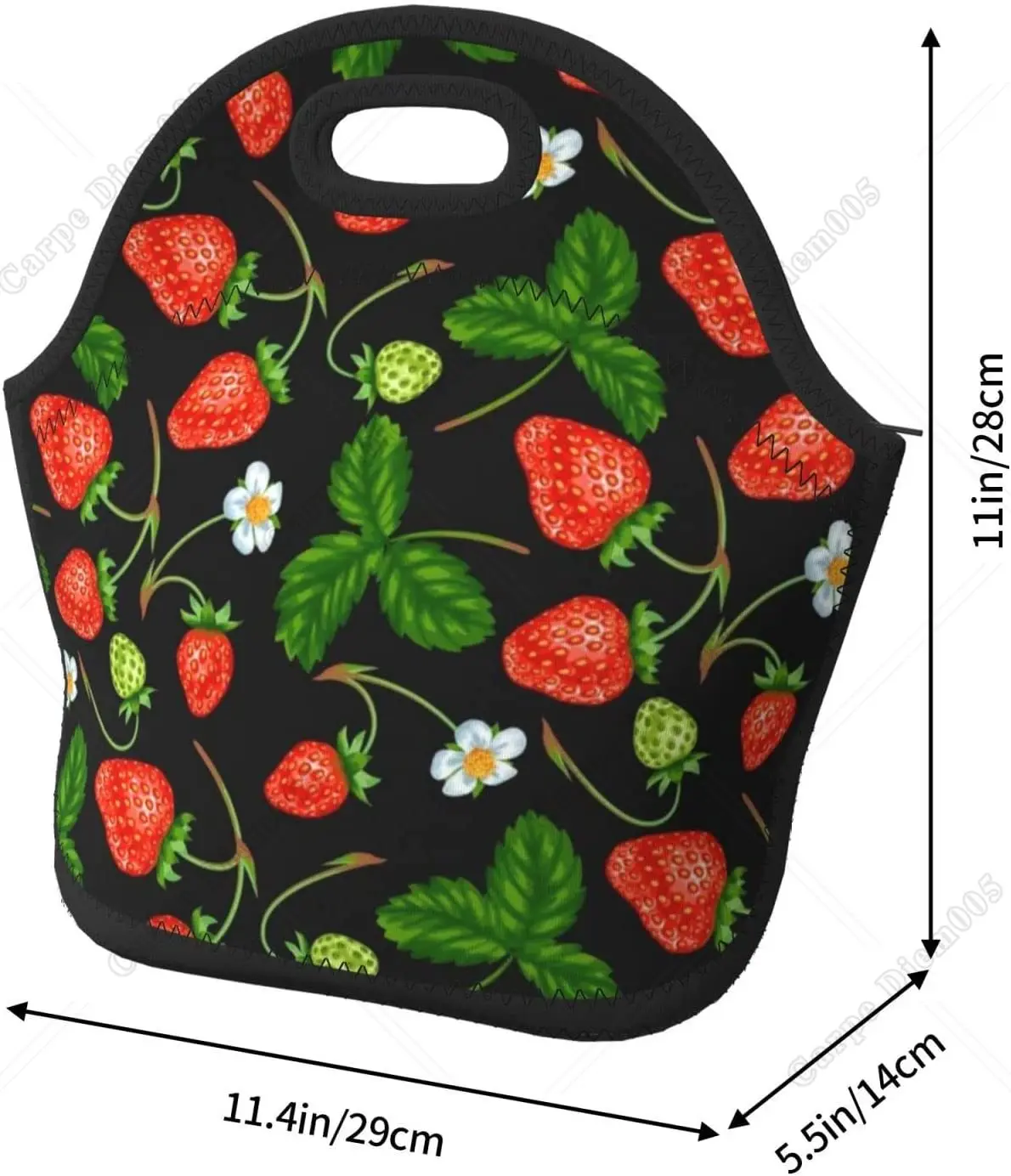 Insulated Neoprene Lunch Bag Fruit Strawberry Reusable Lunch Tote Bag For Camping Fitness Girls Boys