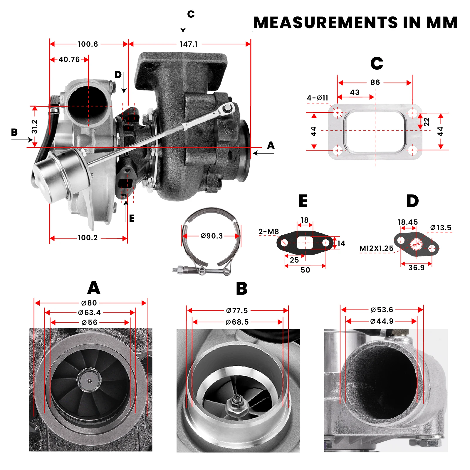 GT35 GT30 T3T4 T04E T3 Turbo Turbine 0.73 0.5 a/r 2.5 INCH v-band journal turbo turbocharger Turbolader  for 4 6 Cyl