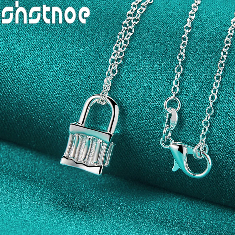 SHSTONE 925 Sterling Silver Box Lock Roman Numerals Pendant Necklace For Women 40-75cm Chain Birthday Party Fashion Jewelry Gift