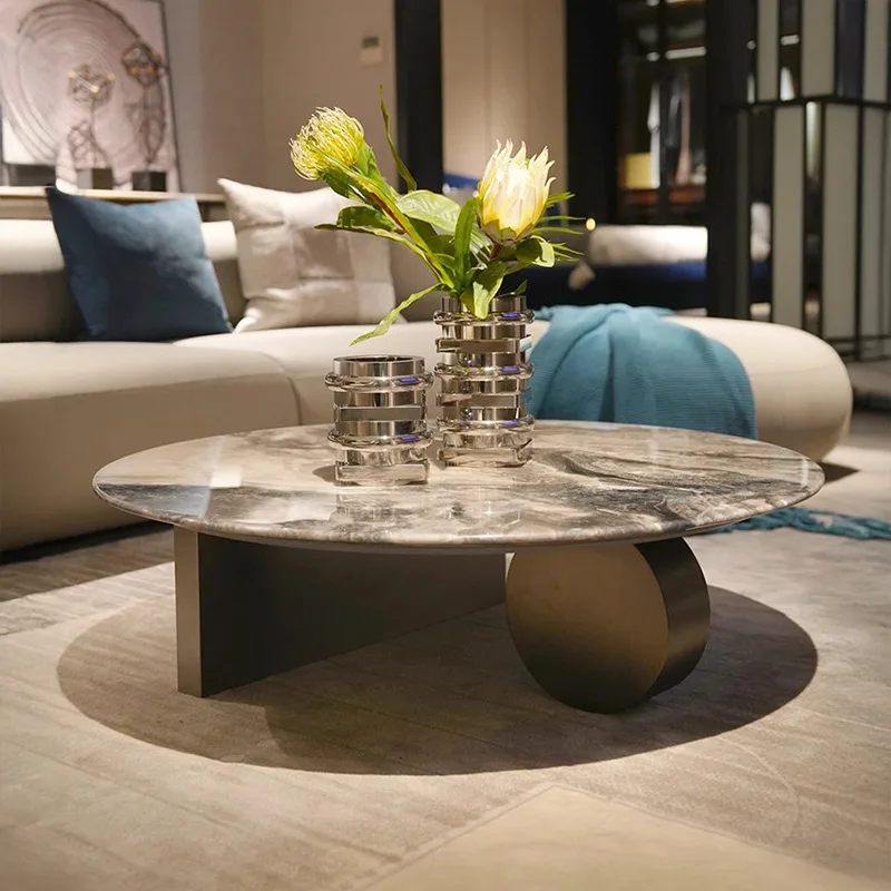 Natural marble luxury stone coffee table round modern simple light luxury high-end designer coffee table