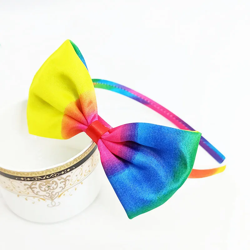 New Fashion Hair Rainbow Hair Accessories Rabbit Ear Scrunchie Bow Hair Hoop Hair Clip Rainbow Cloth Art Headdress