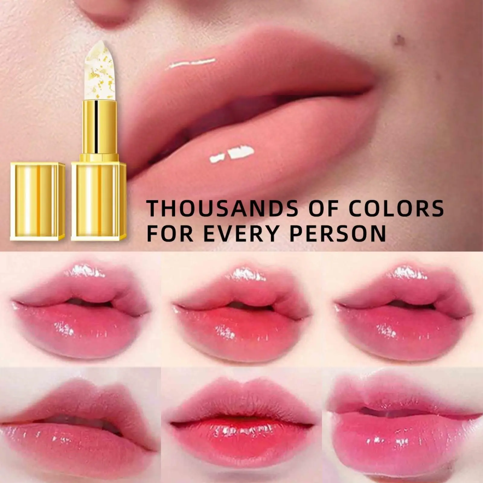 Transferproof Color Changing Lipstick Gold Foil for Women Moisturizing Glossy Shine Lip Gloss Deep Nourishment Lasting 24 Hours