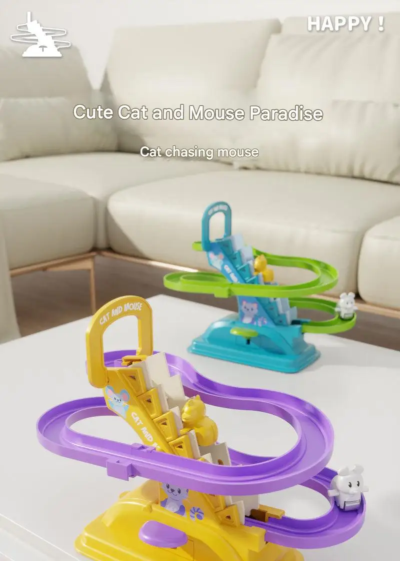Zestaw zabawek: Elektryczna torba na kółkach z kotem i myszką, tor wyścigowy DIY, kolejka górska, zabawka edukacyjna dla dzieci, prezent.