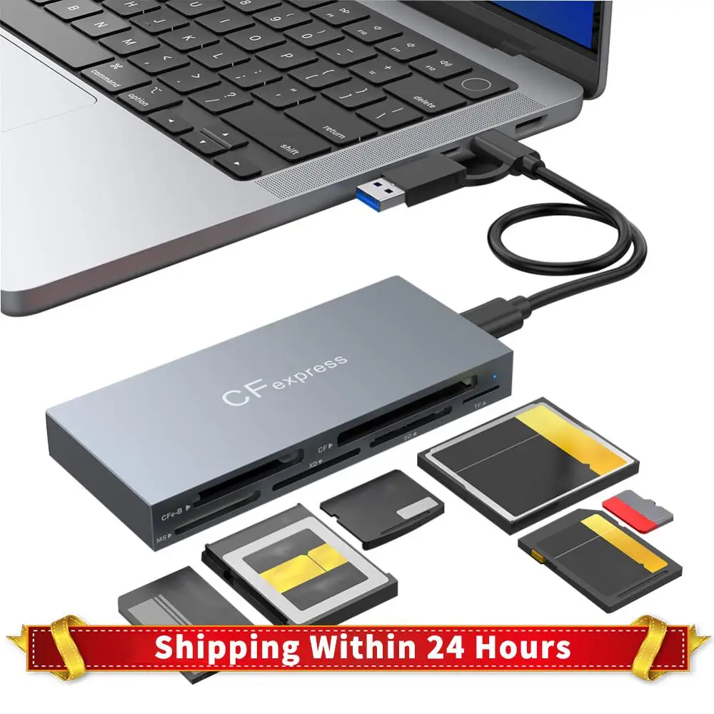 

6 in 1 CFexpress Type B/CF/XD/MS/SD/TF CF Express B Card Reader 10Gbps Card Reader Adapter with Cable for Windows XP OS