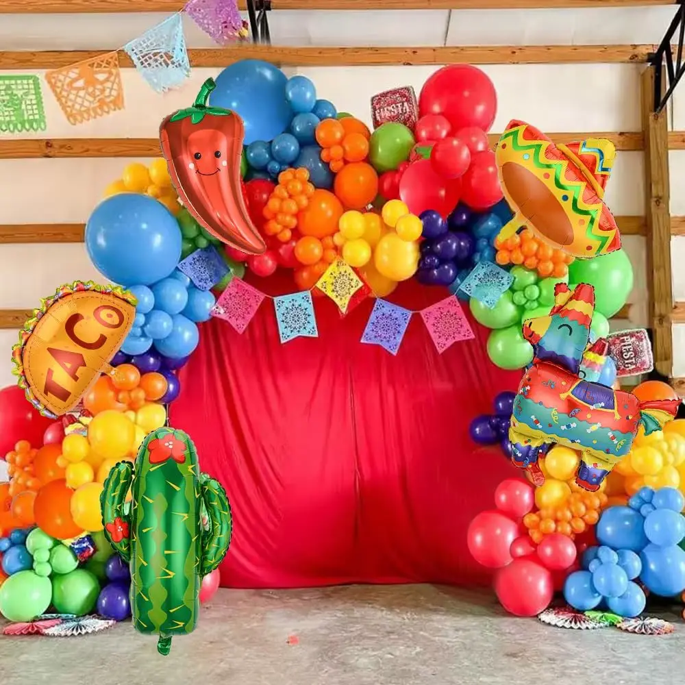 Juego de globos de decoración para fiesta de Carnaval mexicano, arco de globos de carnaval, Cactus, Llamas, Taco, globos de papel de aluminio adecuados