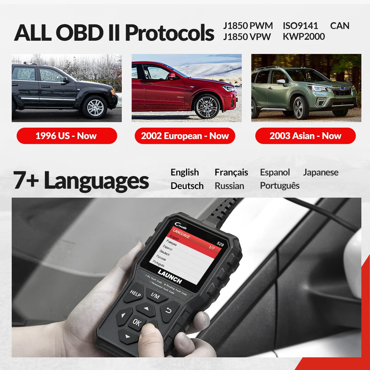 LAUNCH Creader 529 CR529 Automotive OBDII Scanner Car Diagnostic Tools Engine Check OBDII Scan Tools Launch Obd2 Scanner X431