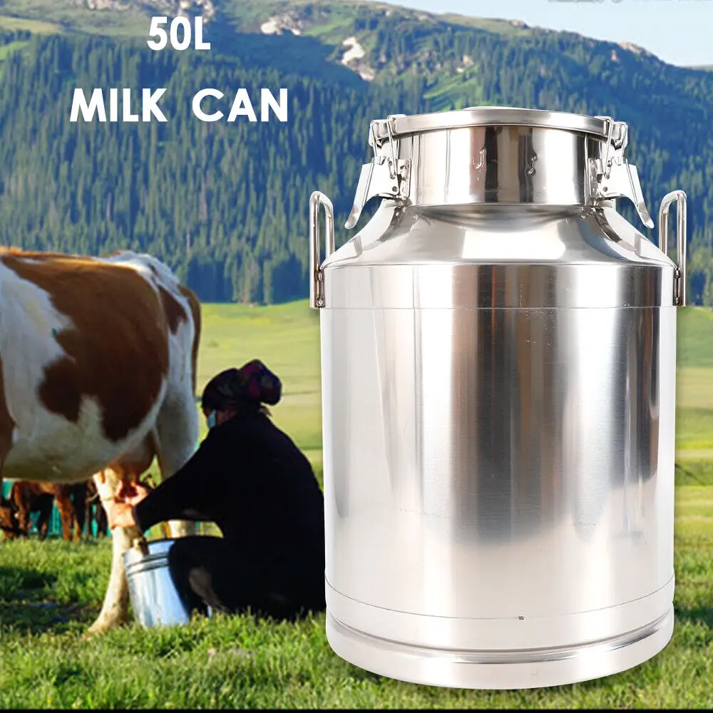 50L 13 Gallon Stainless Steel Milk Can Tote Jug Bucket Liquid Oil Storage Barrel