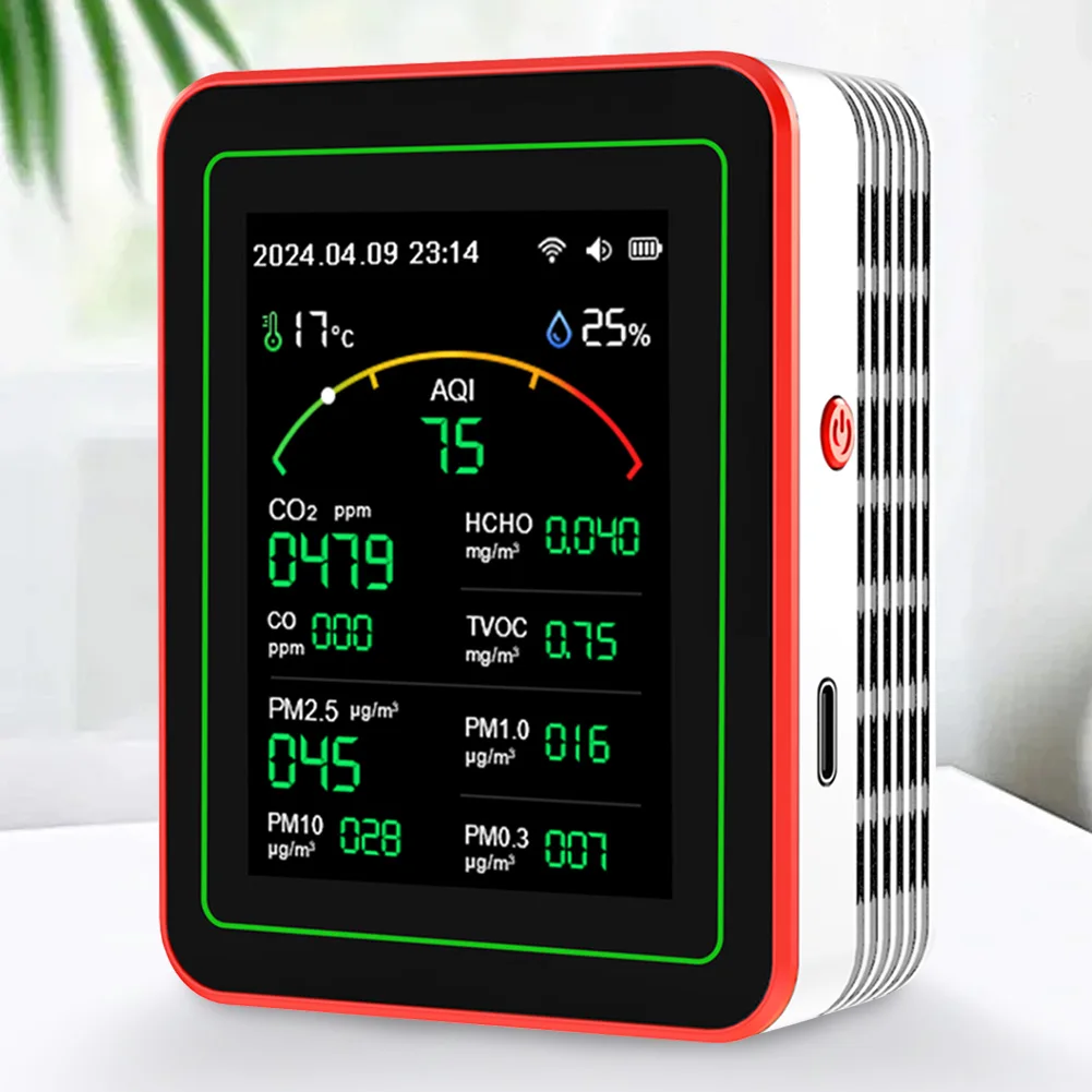 Detektor jakości powietrza WiFi 15 w 1, sterowanie aplikacją, przenośny tester AQI PM0.3 PM1.0 PM2.5 PM10 CO CO2 TVOC HCHO do użytku domowego